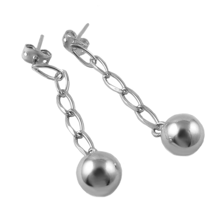 Ball and Curb Chain 925 Silver Dangle Earrings