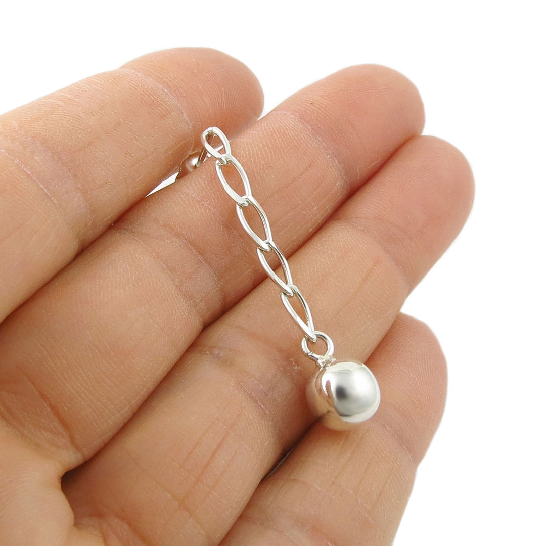 Ball and Curb Chain 925 Silver Dangle Earrings