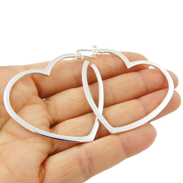 Sterling Silver Heart Hoops Large