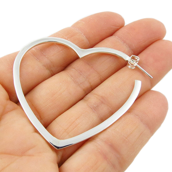 Sterling Silver Heart Hoops Large