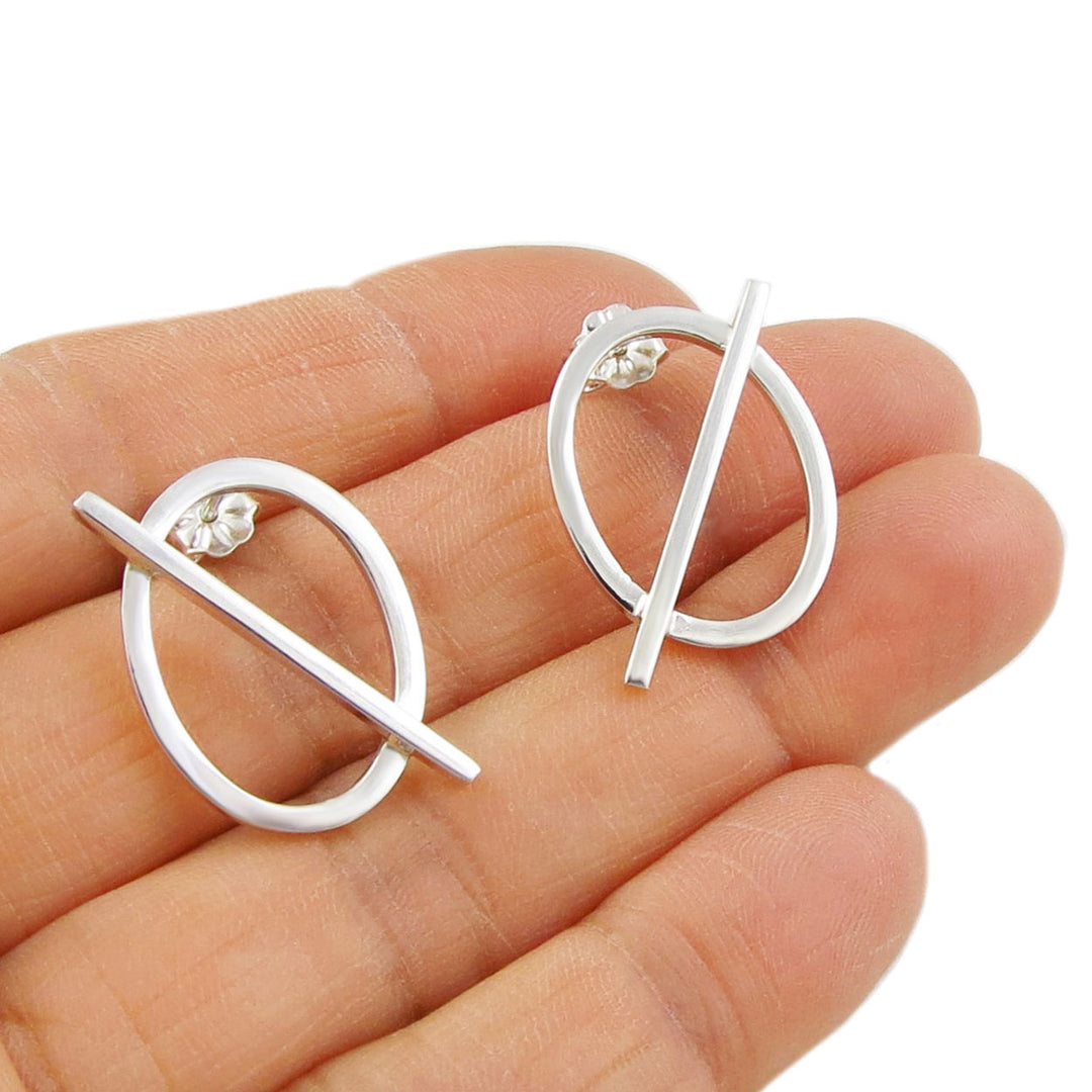 Oval Silver Drop Earrings