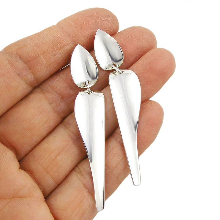 Long Sterling Silver Organic Drop Earrings