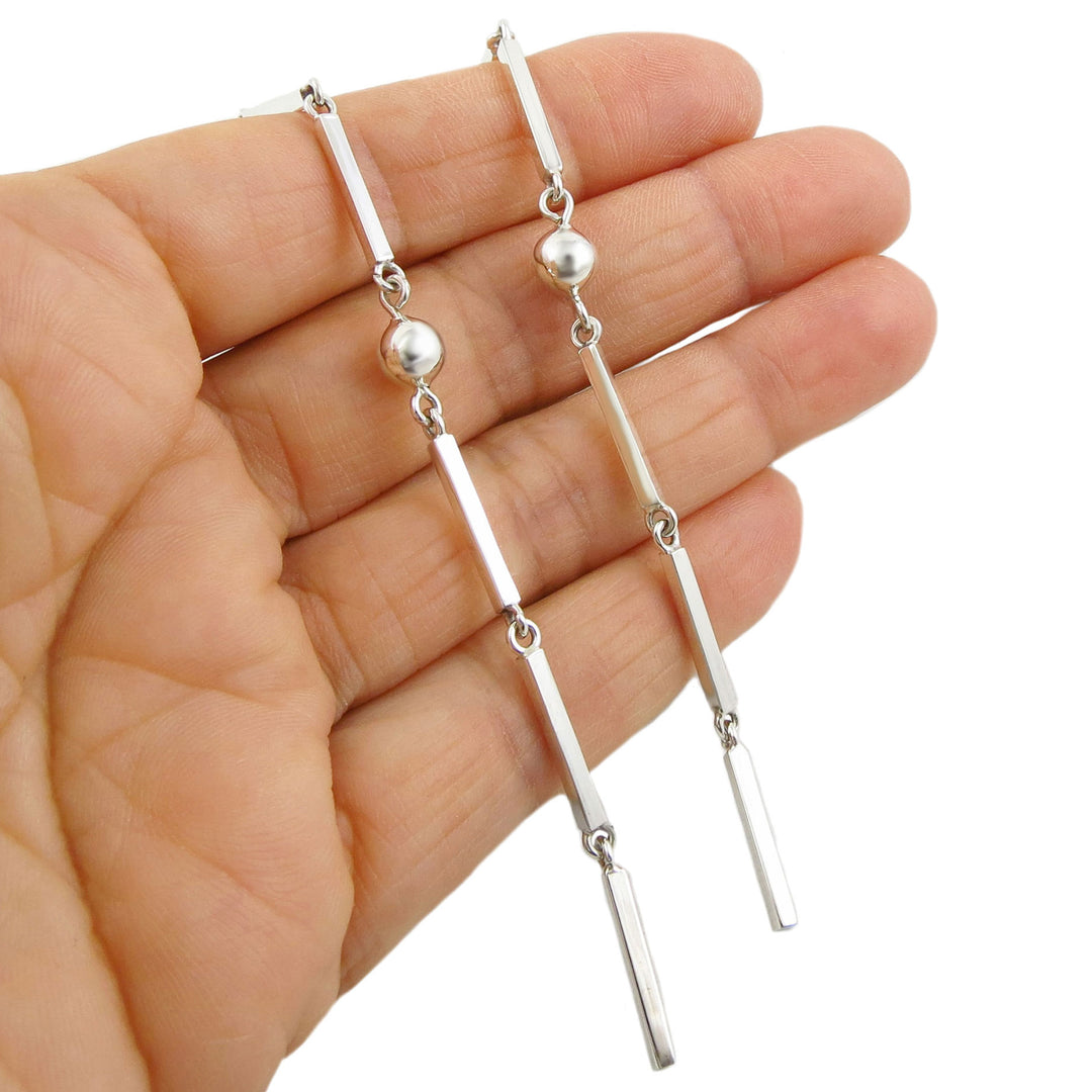 Long Sterling Silver Dangling Stick Earrings