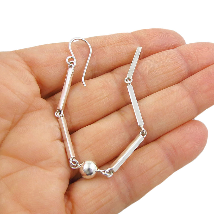 Long Sterling Silver Dangling Stick Earrings