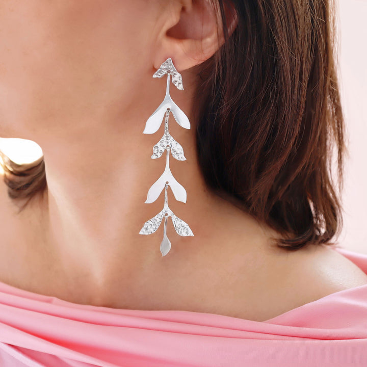 Long Sterling Silver Hammered Earrings