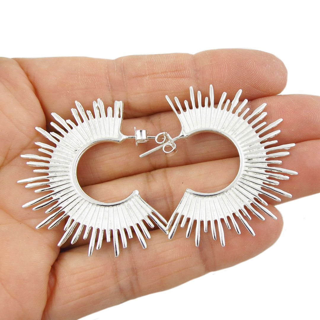 Spiky 925 Sterling Silver Semi Circle Earrings