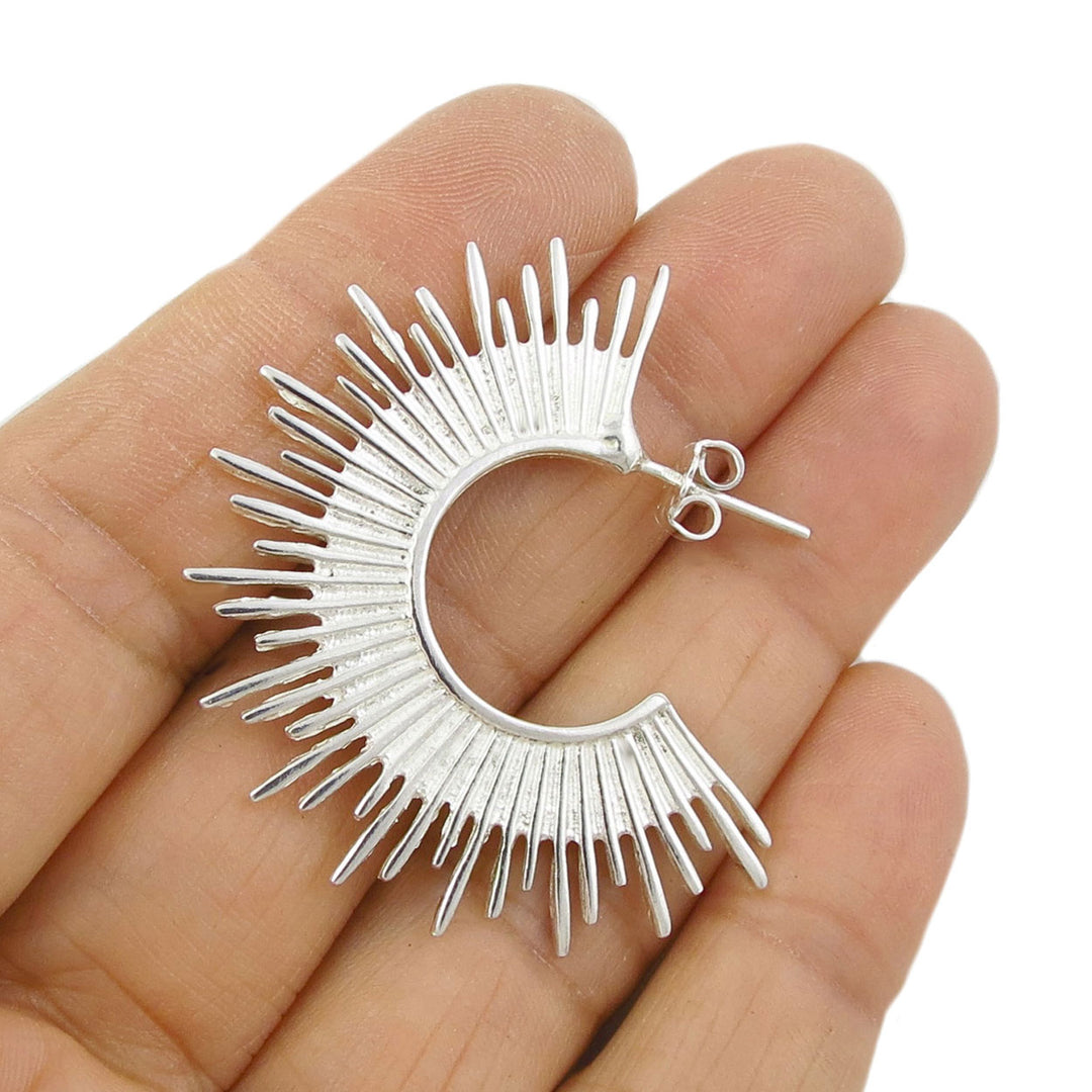 Spiky 925 Sterling Silver Semi Circle Earrings