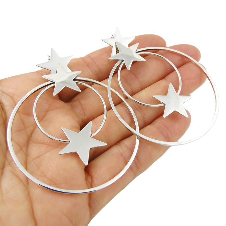 Large Statement Star Earrings in Silver