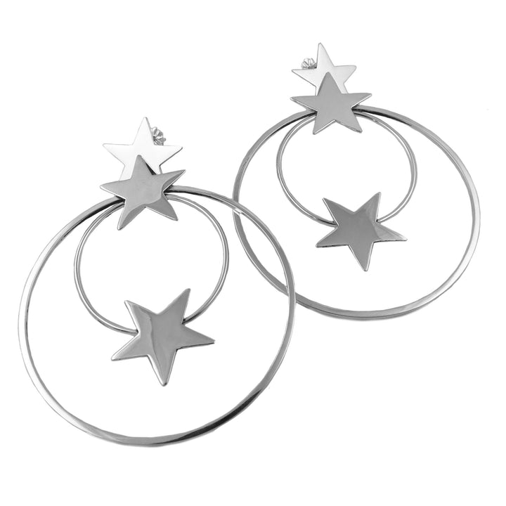 Large Statement Star Earrings in Silver