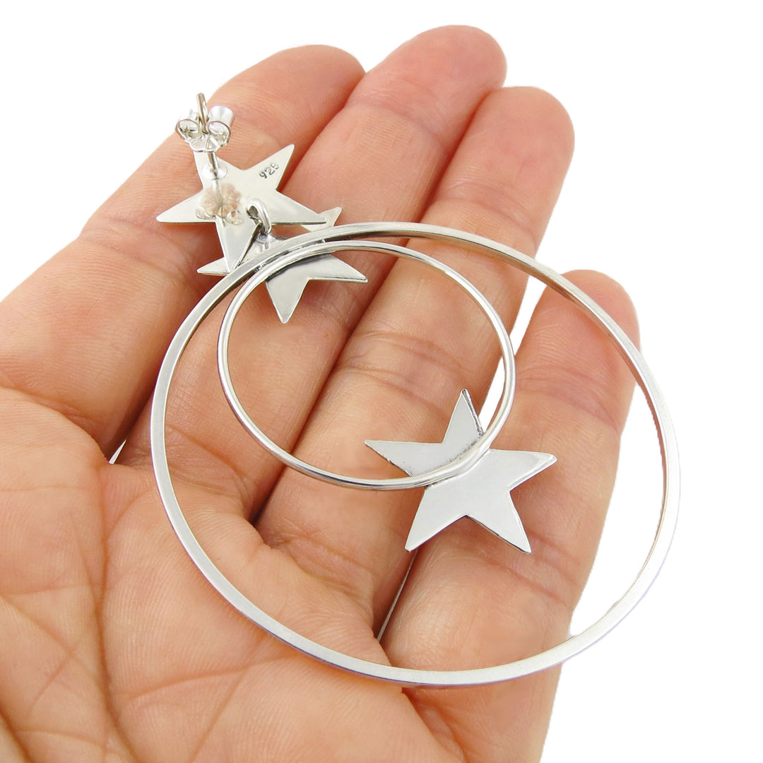 Large Statement Star Earrings in Silver