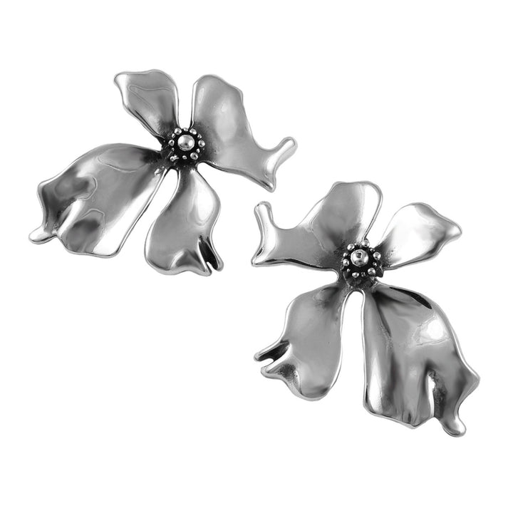 Large Hibiscus Sterling Silver Flower Earrings