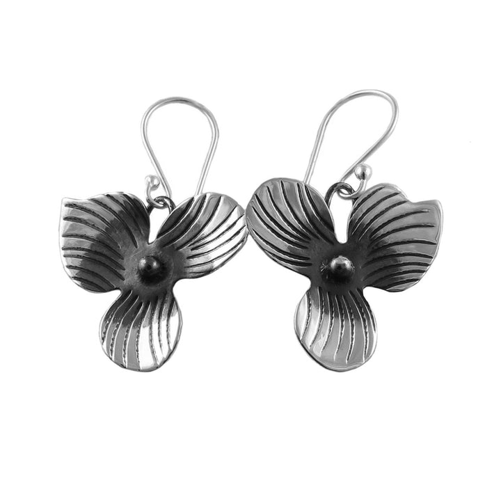 Trillium Flower Earrings in Sterling Silver