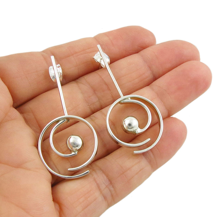 Long Geometric Sterling Silver Drop Earrings