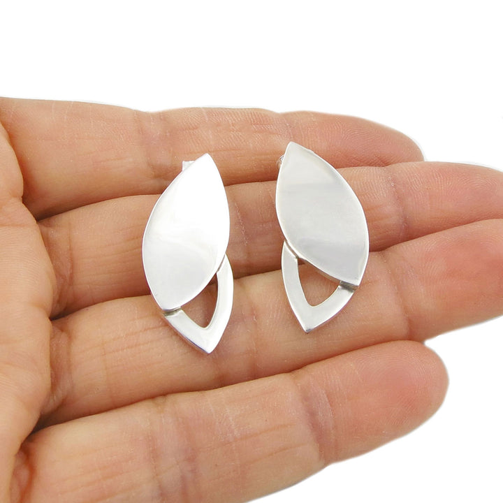 Curved Silver Tree Leaf Earrings