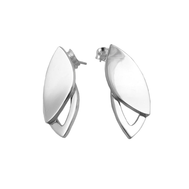 Curved Silver Tree Leaf Earrings