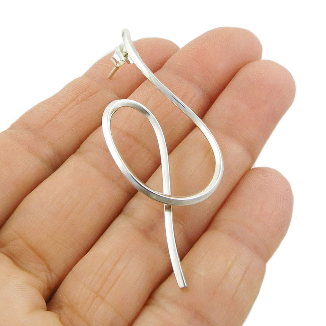 Minimalist Curved 925 Silver Hoop Earrings