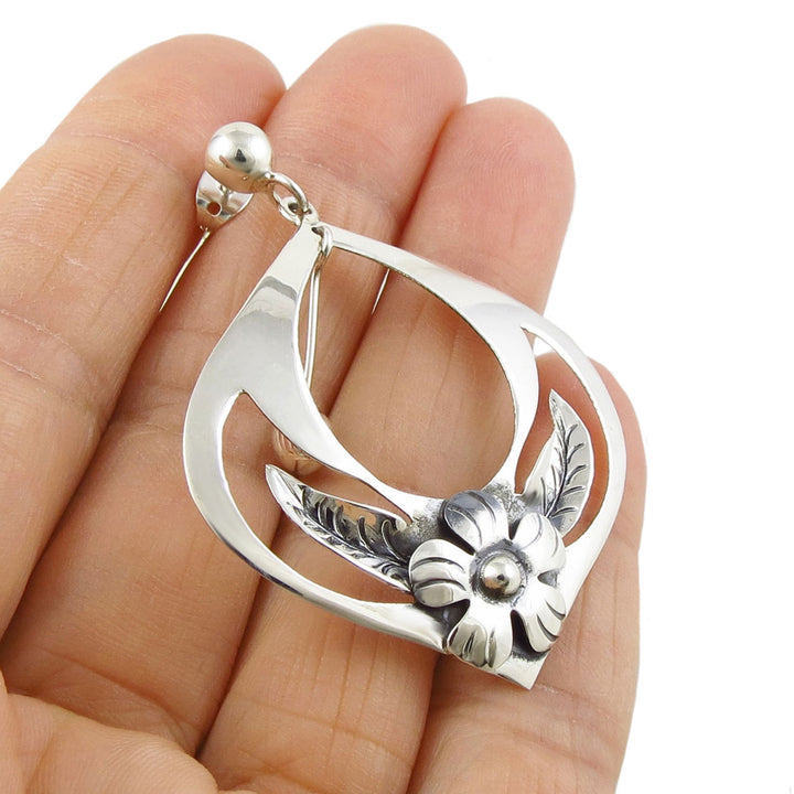 Silver Flora Drop Earrings