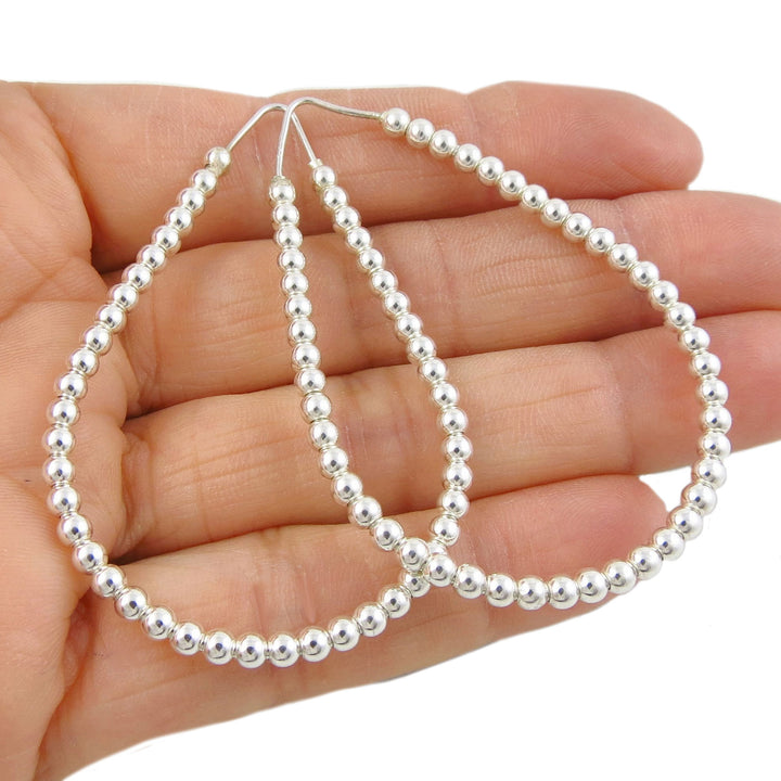 Sterling Silver Beaded Hoops Large