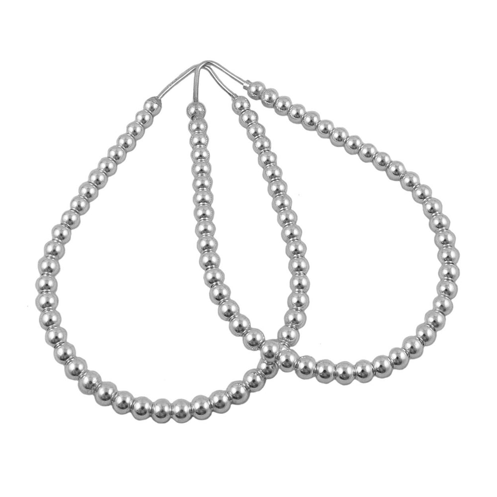 A pair of large 925 sterling silver beaded teardrop hoop earrings with a polished finish.