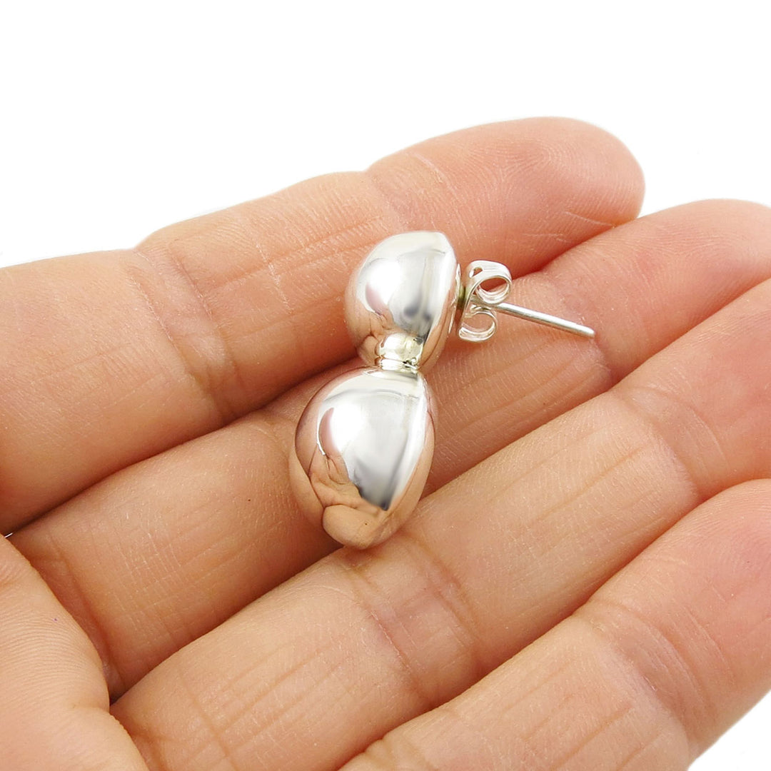 Double Ball Bead Sterling Silver Earrings