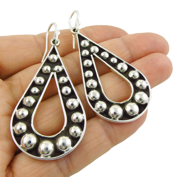 Sterling Silver Beaded Taxco Hoop Earrings