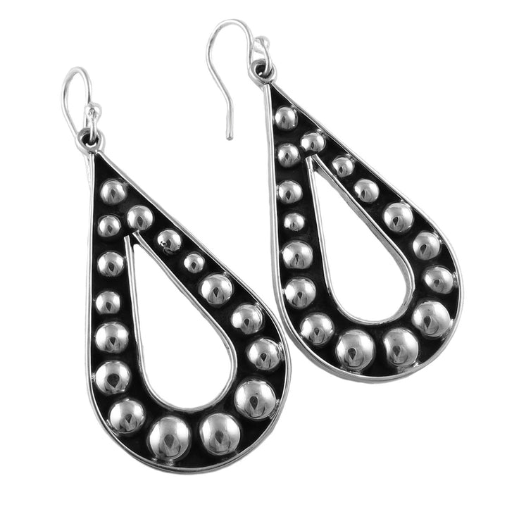 Sterling Silver Beaded Taxco Hoop Earrings