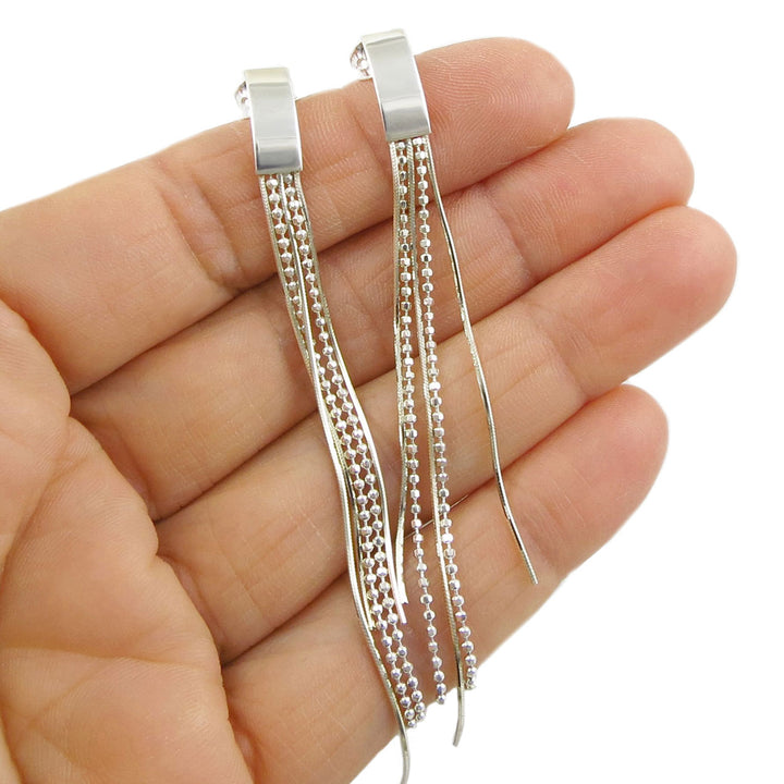 Long Silver Chain Fringe Earrings