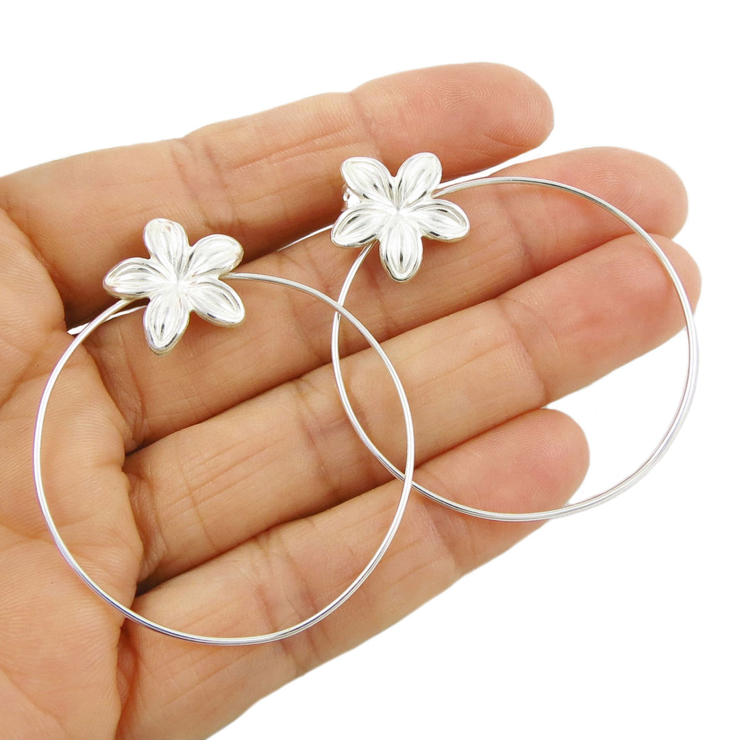 Flower Hoops Sterling Silver Earrings for Women