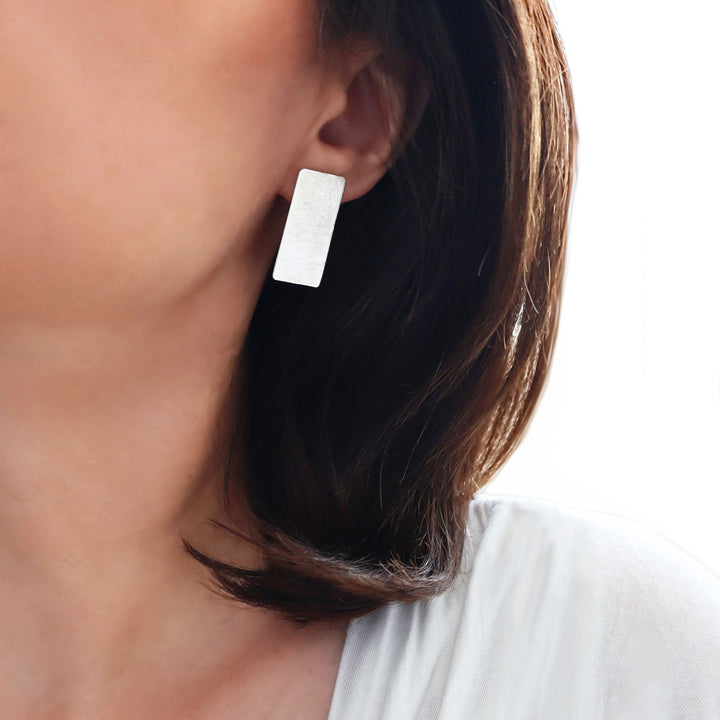 Women's Brutalist Rectangle Brushed Earrings