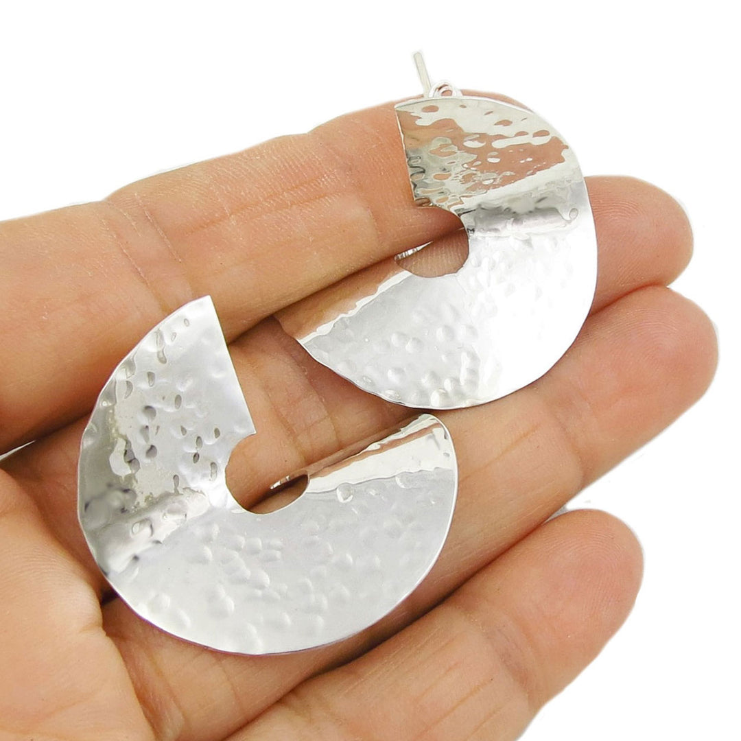 Geometric Sterling Silver Hammered Earrings