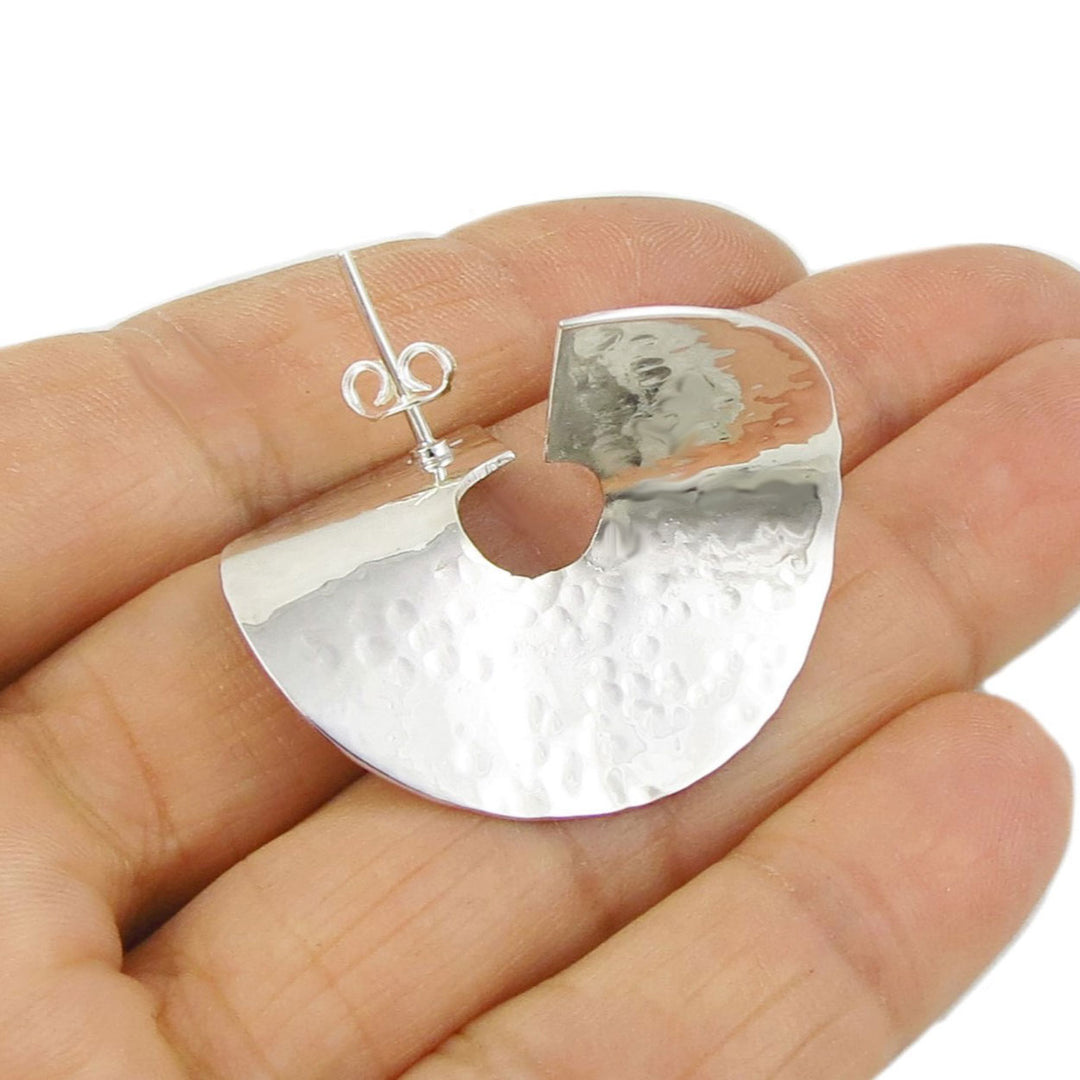 Geometric Sterling Silver Hammered Earrings