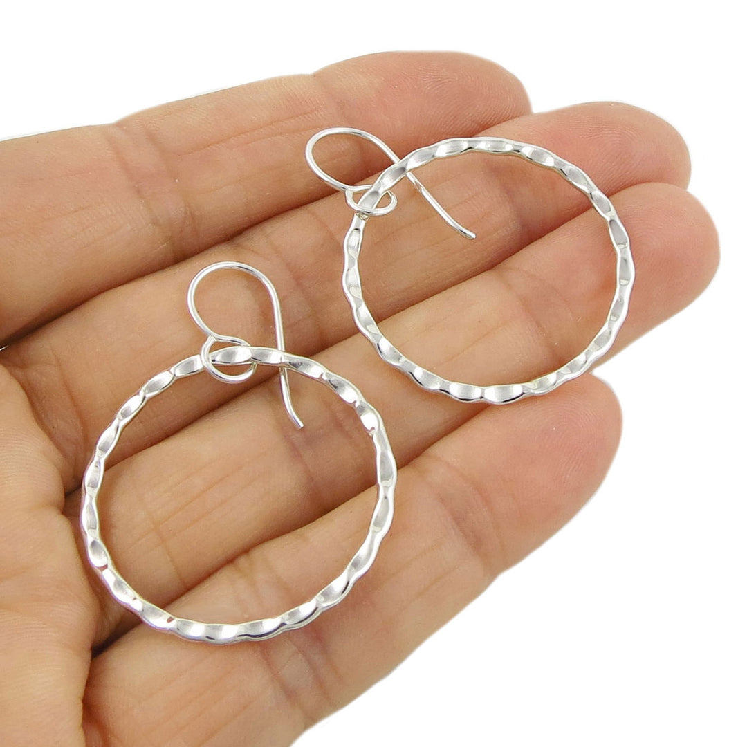 Hammered Silver Circle Hoop Earrings