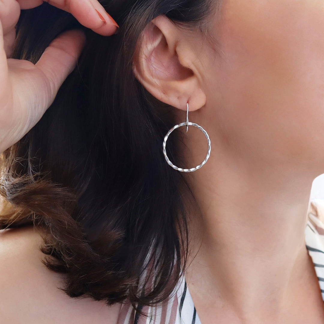 Hammered Silver Circle Hoop Earrings