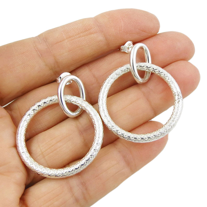 Silver Textured Hoop Earrings