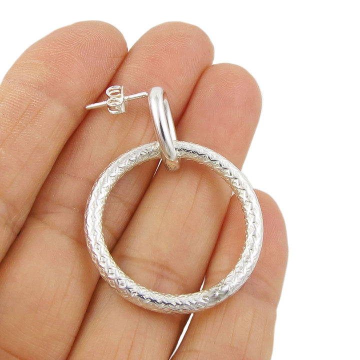 Silver Textured Hoop Earrings