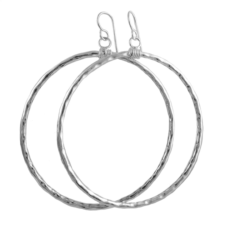 Wide Hammered Hoops Sterling Silver Circle Earrings