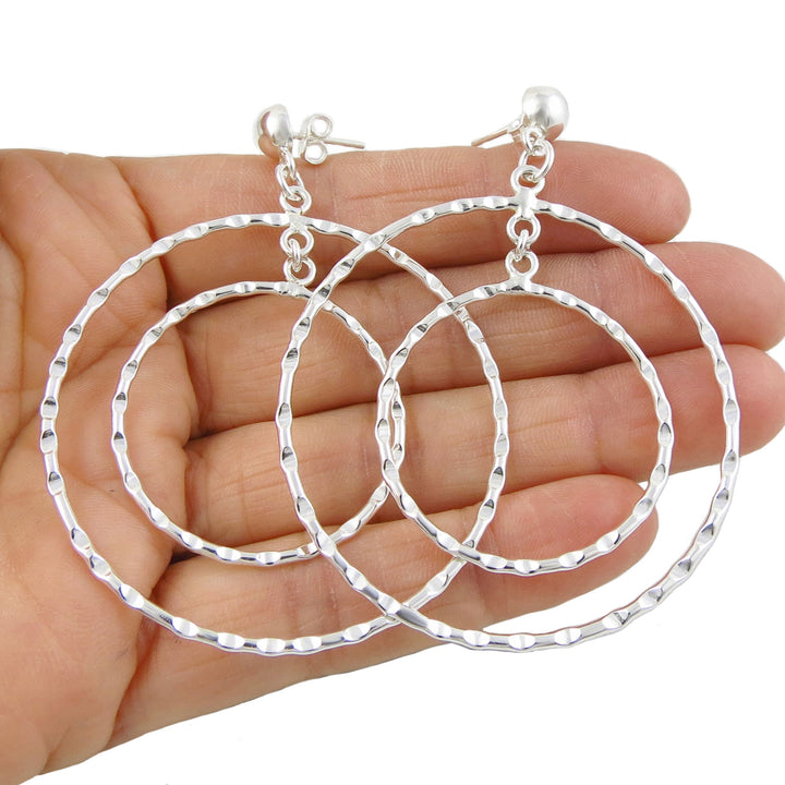 Silver Hammered Circle Hoop Earrings