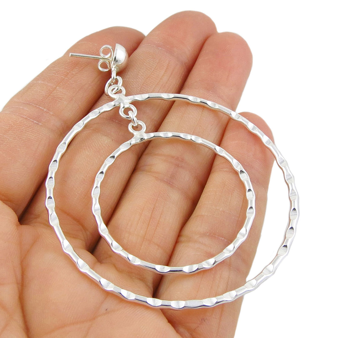 Silver Hammered Circle Hoop Earrings