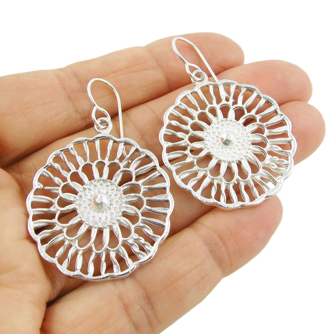 Sterling Silver Large Flower Earrings