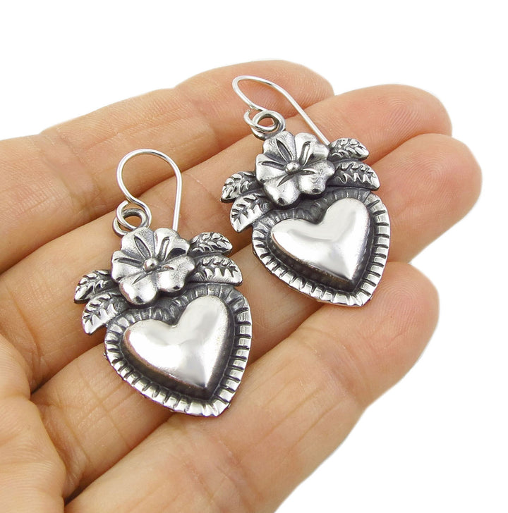 Sterling Silver Heart Milagro Earrings