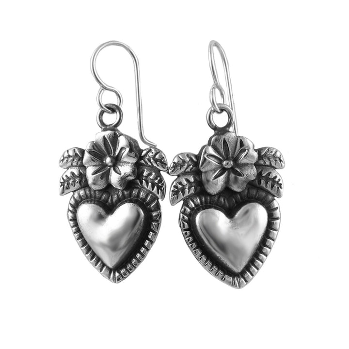 Sterling Silver Heart Milagro Earrings