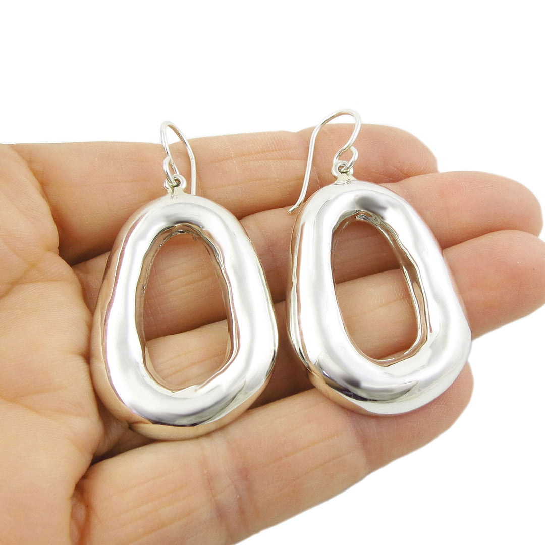 Sterling Silver Organic Oval Hoop Earrings