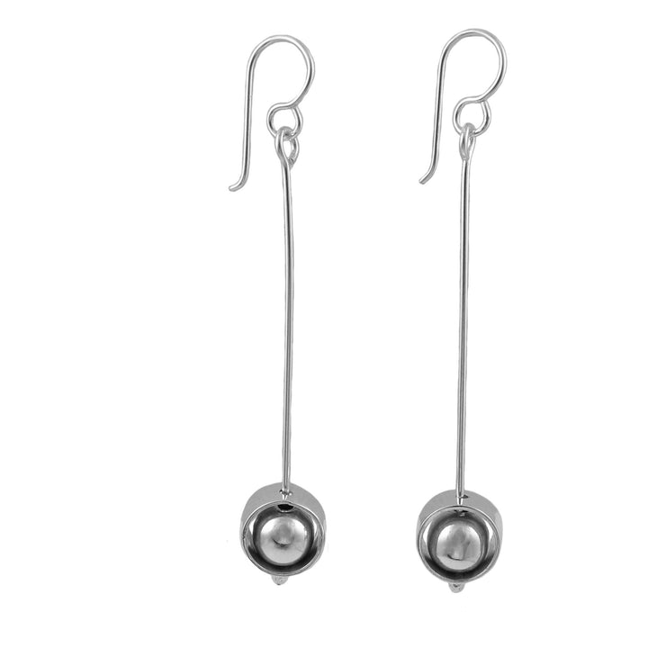 Long Silver Orb and Stick Earrings