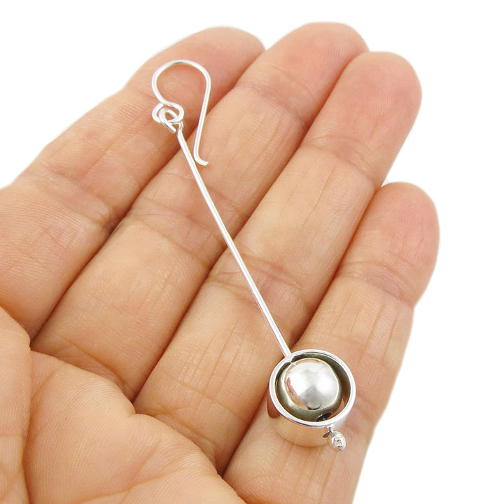 Long Silver Orb and Stick Earrings