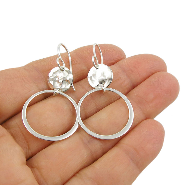 Long Ladies Hoops Moon Ripple Earrings in Silver
