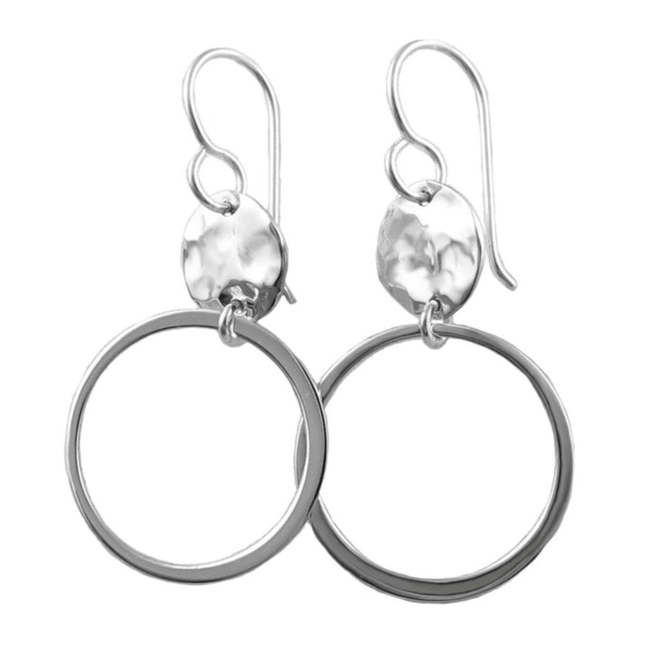 Long Ladies Hoops Moon Ripple Earrings in Silver