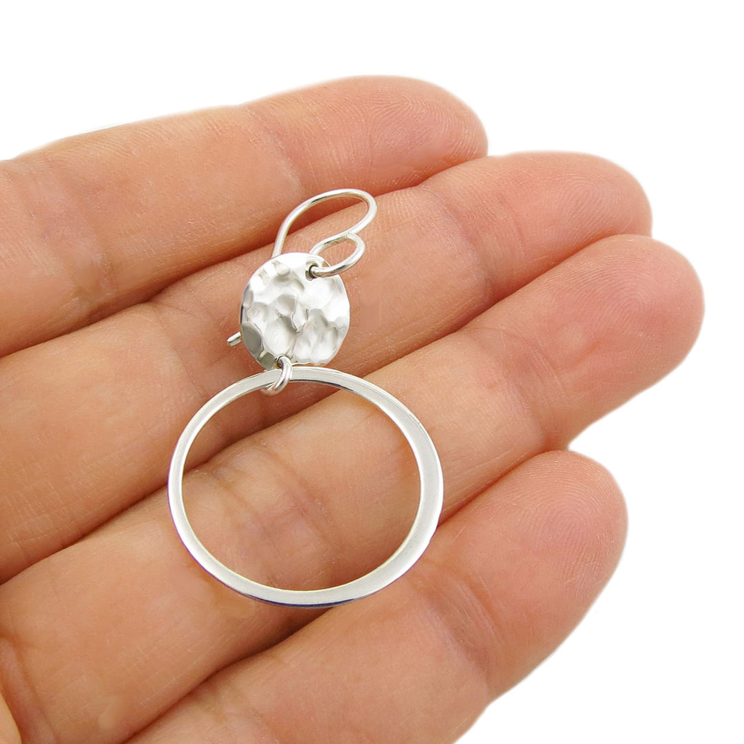 Long Ladies Hoops Moon Ripple Earrings in Silver
