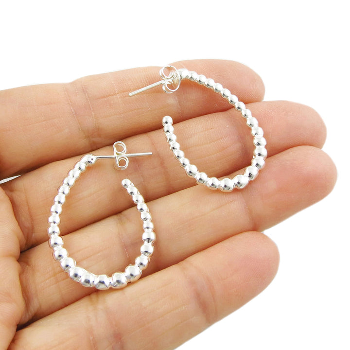 Sterling Silver Beaded Teardrop Hoops