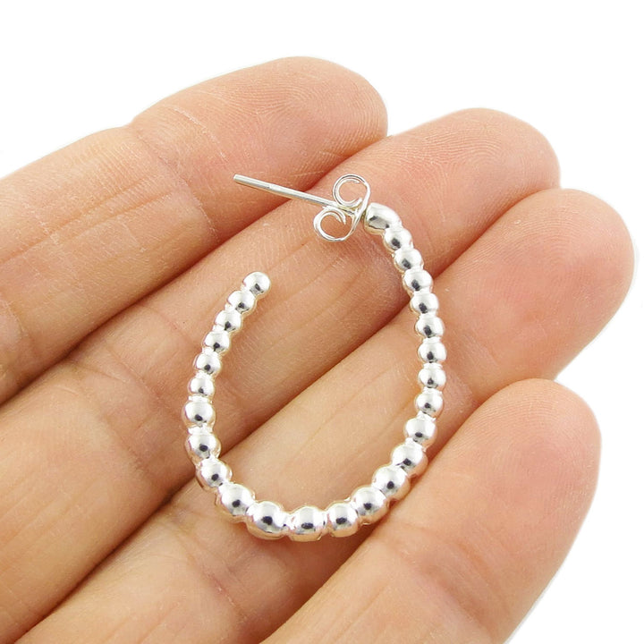 Sterling Silver Beaded Teardrop Hoops