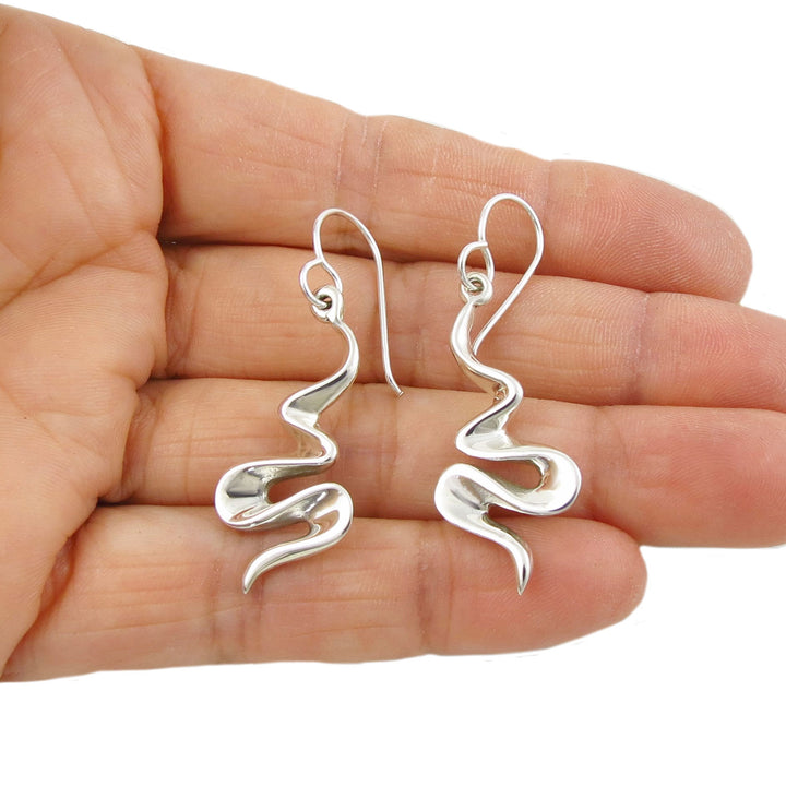 Sterling Silver Dangly Curved Ribbon Earrings